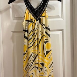 Retro Yellow and Black Patterned Slip Dress by Lily White